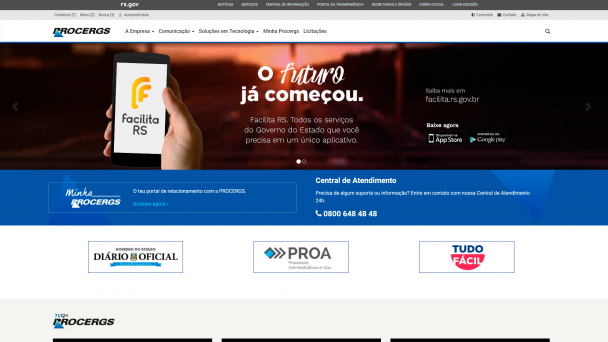Capa do site da Procergs
